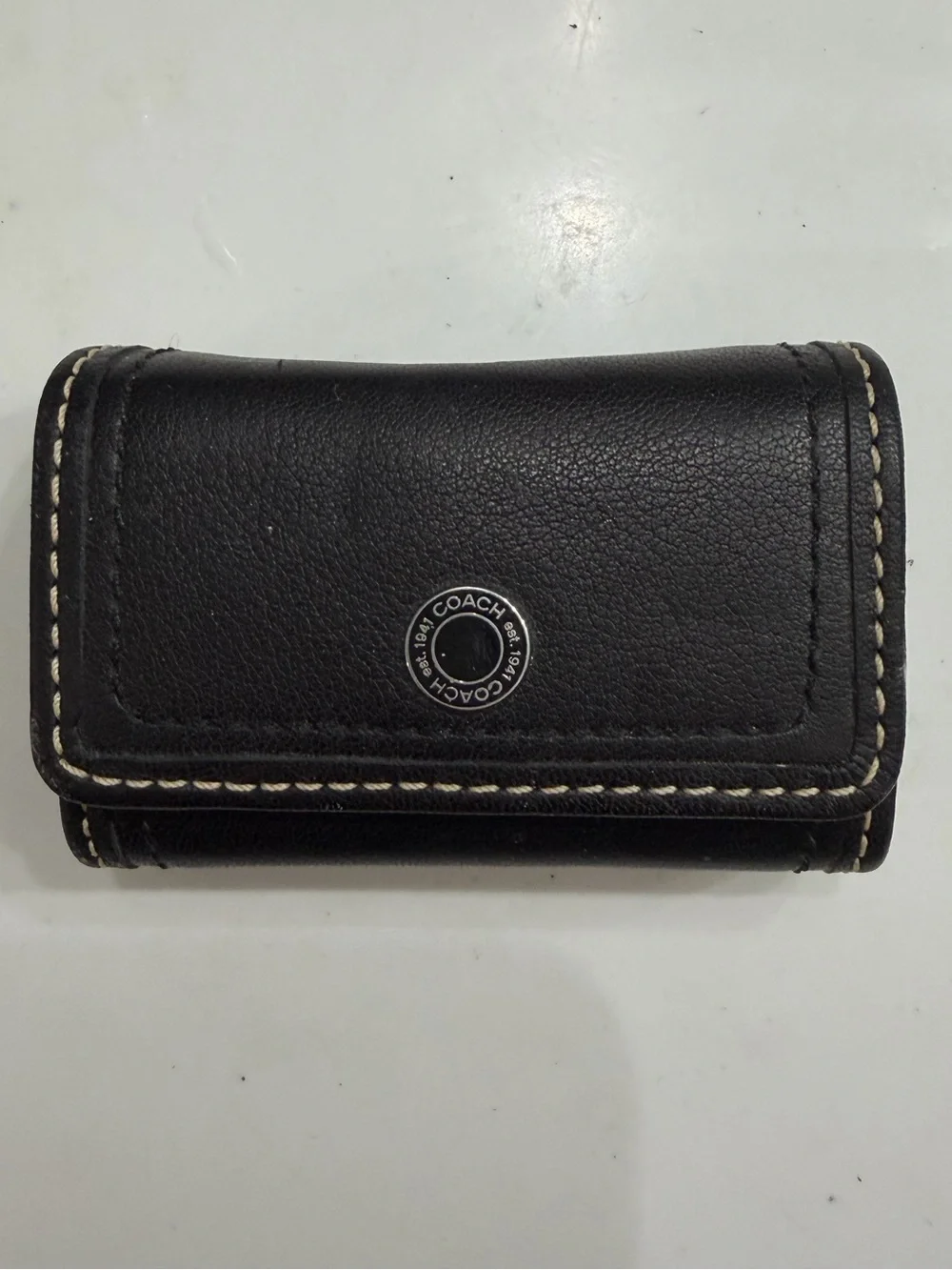 Coach Black Leather Contacts Case with Mirror